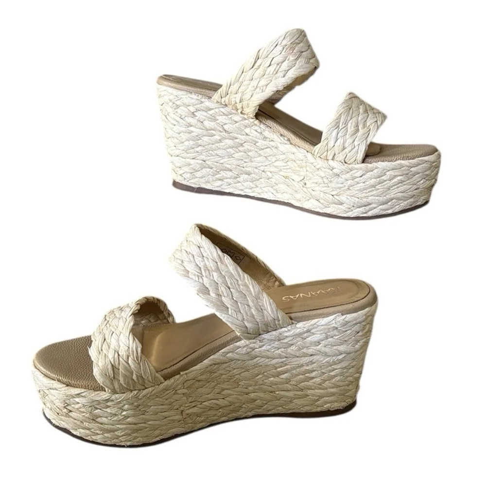 Kaanas Tenerife Wedge Sandal Beige Raffia Size 9 Medium NWT